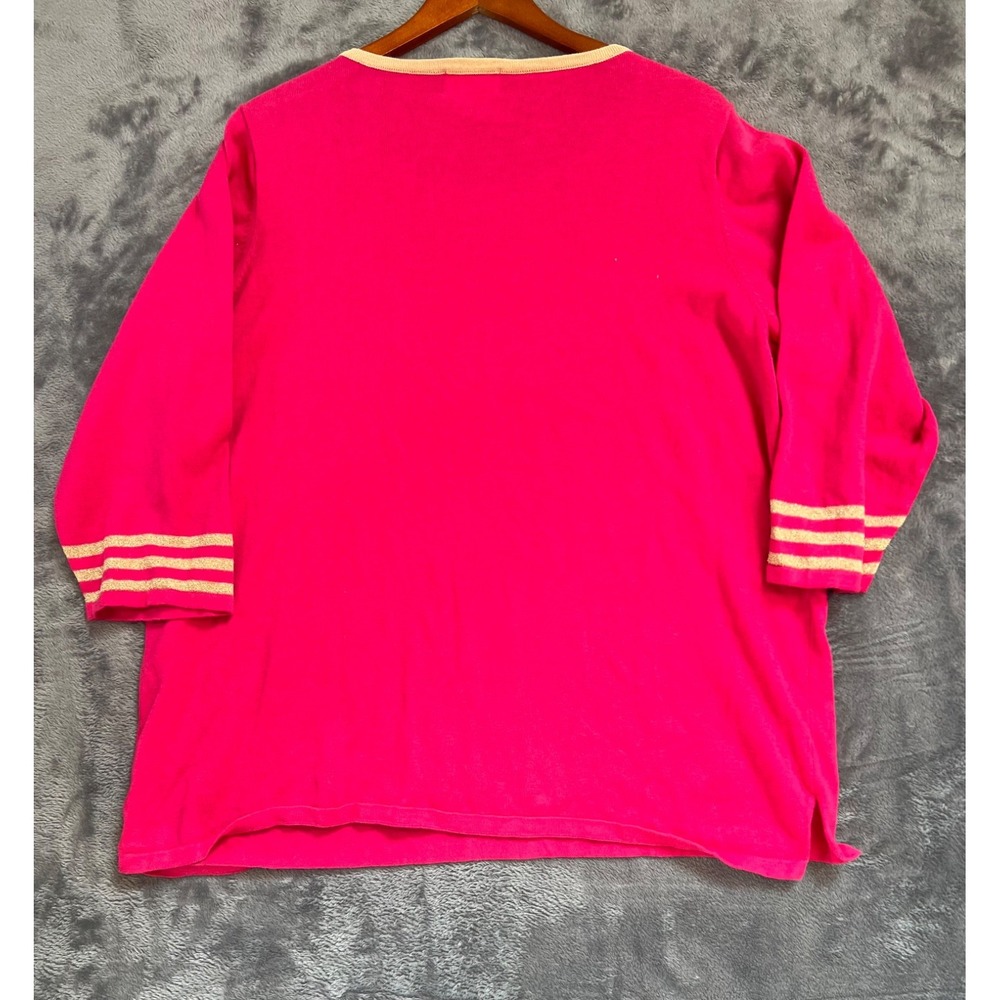 Quacker Factory Sweater Womens 1X Pink Gold Anchor Beaded Sequin Novelty - Picture 2 of 6